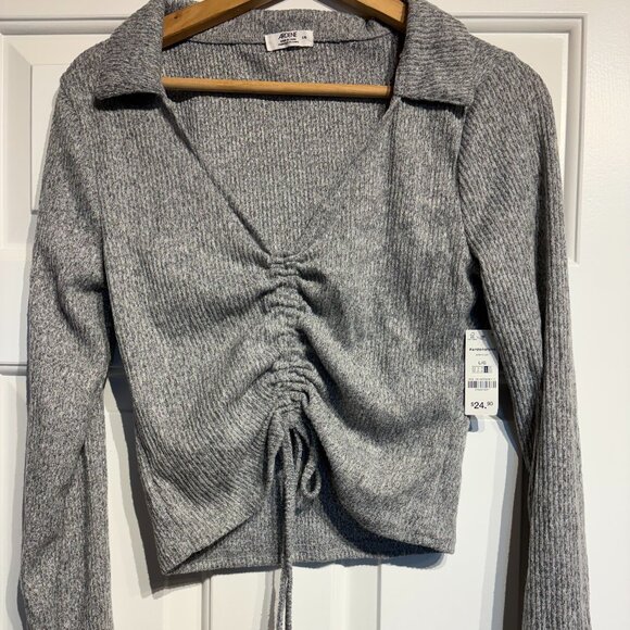 NWT - Ardene Collared Scrunch Front Ribbed Knit Crop Top (L) - Picture 6 of 6